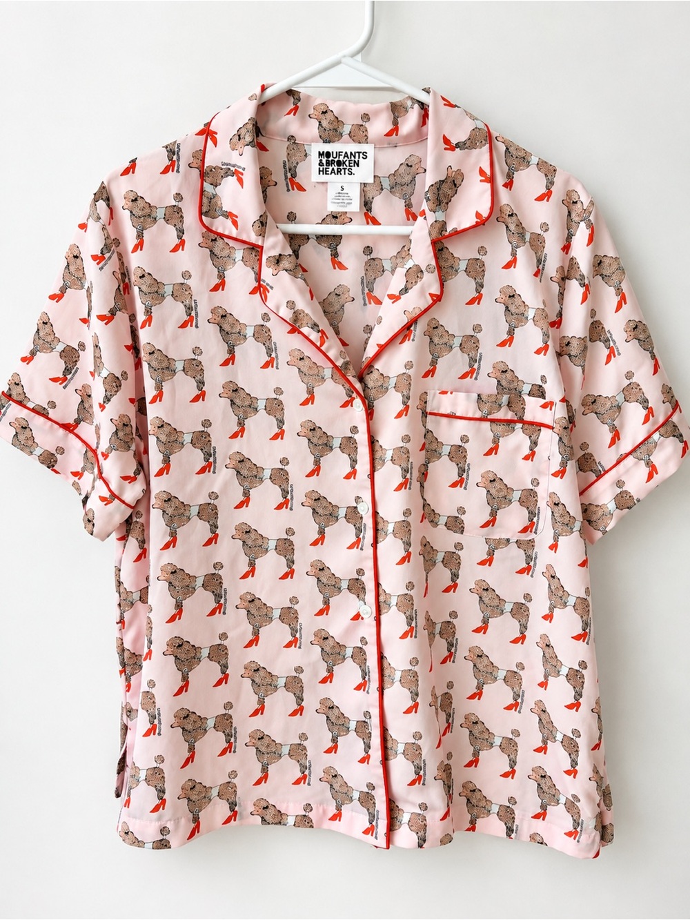 Moufants & Broken Hearts Pink Poodle-Print Short Pajama Top
